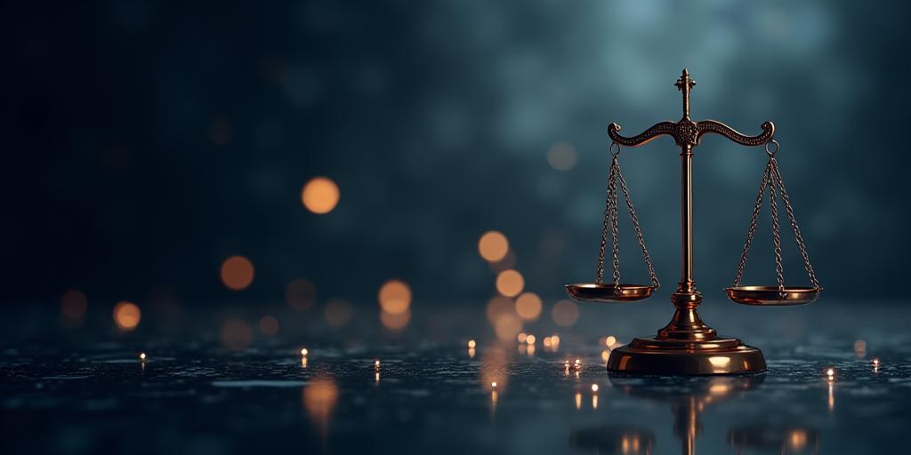 Abstrakte Darstellung von Justitia-Waagen und Paragraphen