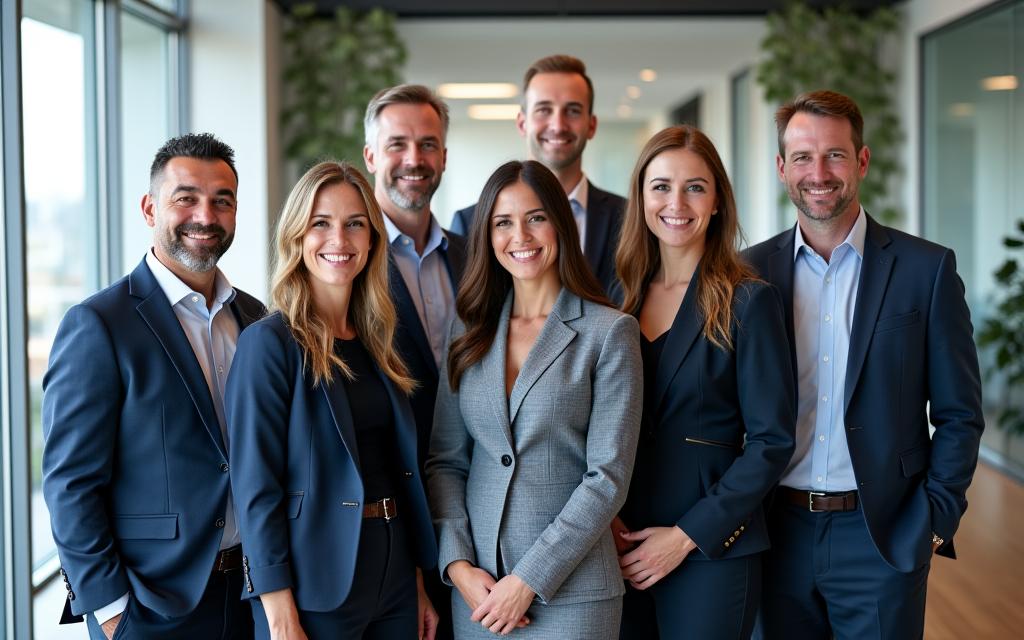 Professionelles Porträt des Anwaltsteams von Flint Legal Solutions in einem modernen Besprechungsraum.